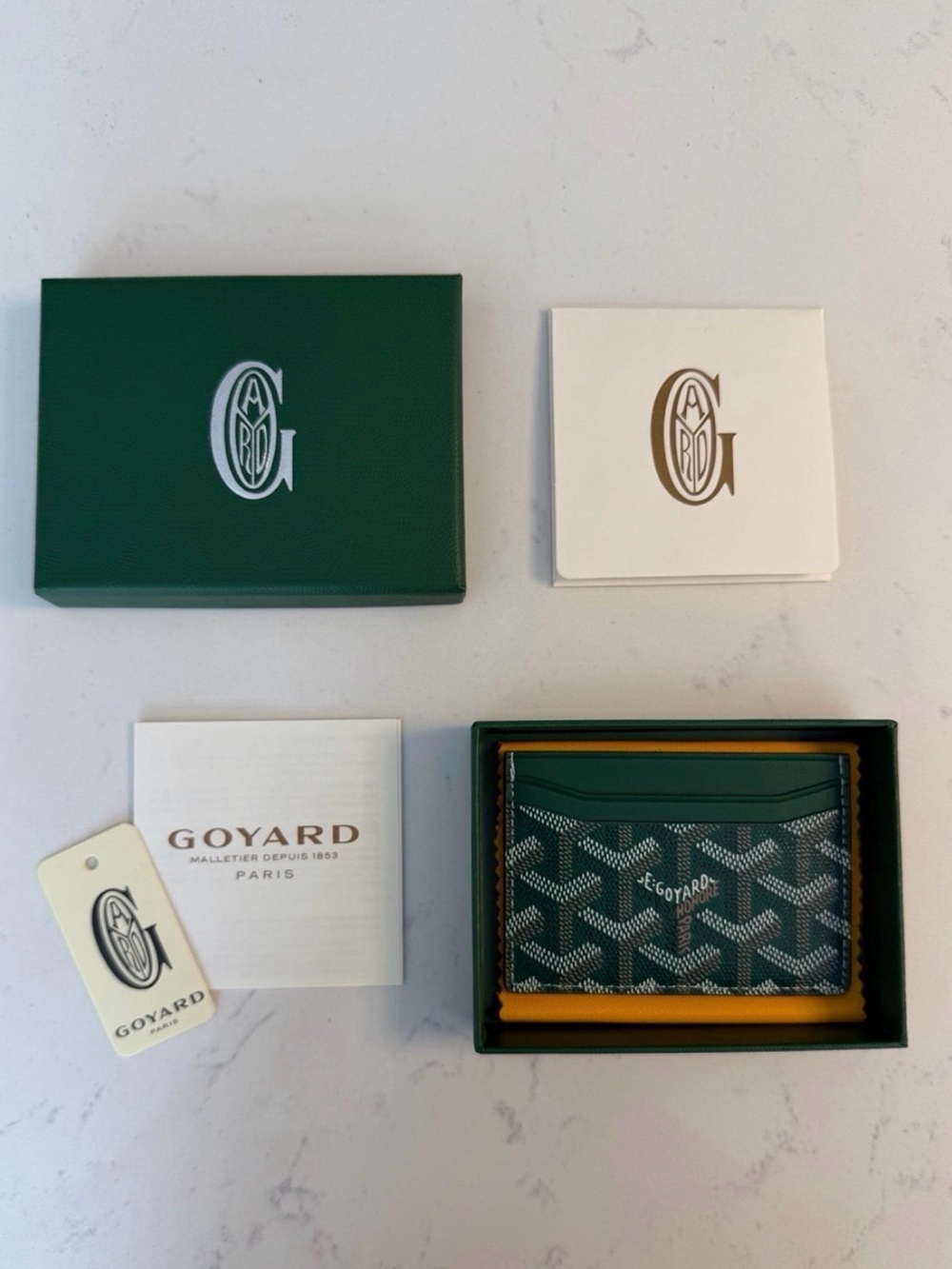 Goyard Green Card Holder with Yellow Trim